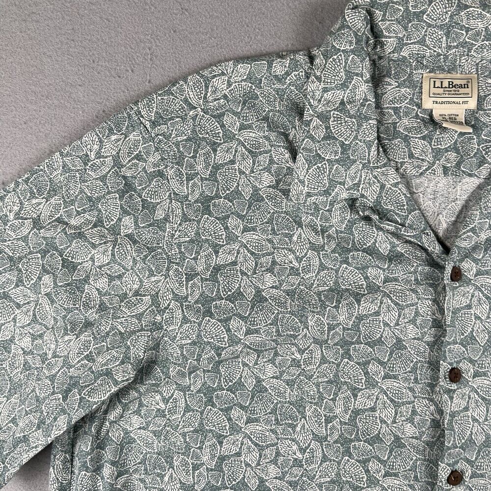 LL Bean Shirt Men’s‎ XL Green Shell Print Traditional Fit Shirt Sleeve Button Up - Picture 6 of 16